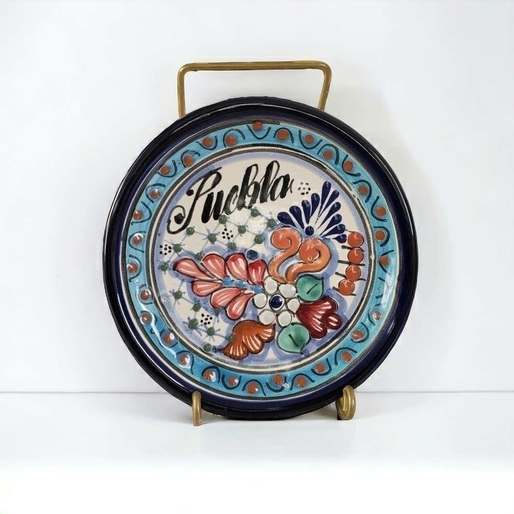 Talavera Puebla Mexico Pottery Decorative Small Wall Plate Signed By Artist 6"